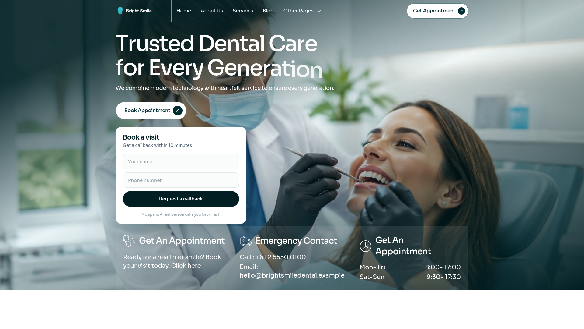 Bright Smile Dental — Australia demo website built by SharpSites