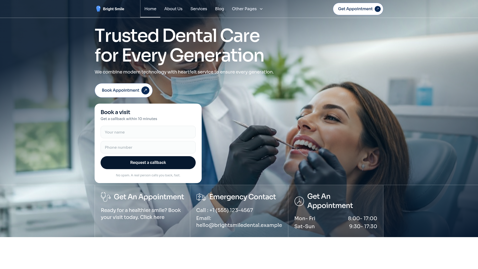 Live dental website built by SharpSites for Bright Smile Dental